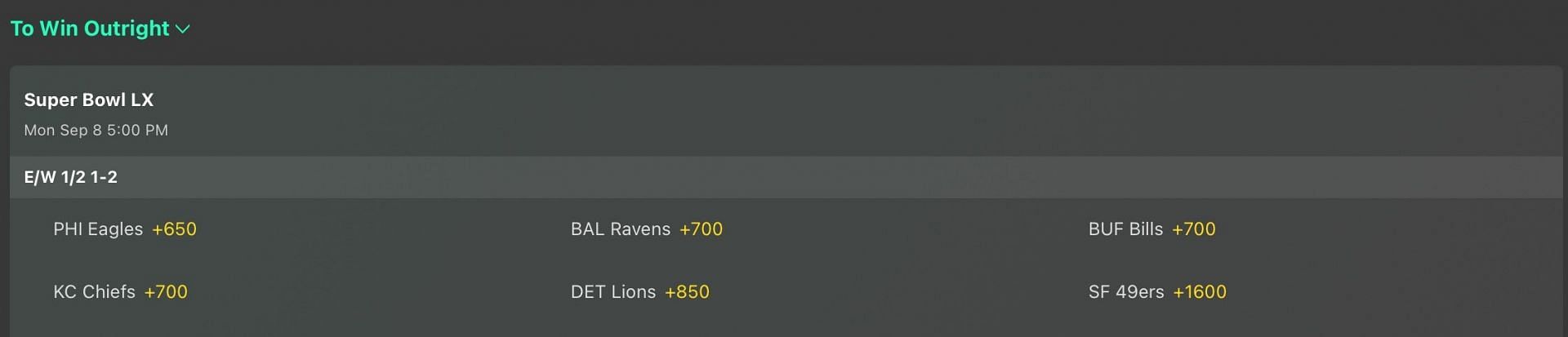 Super Bowl LX Odds - Bet365